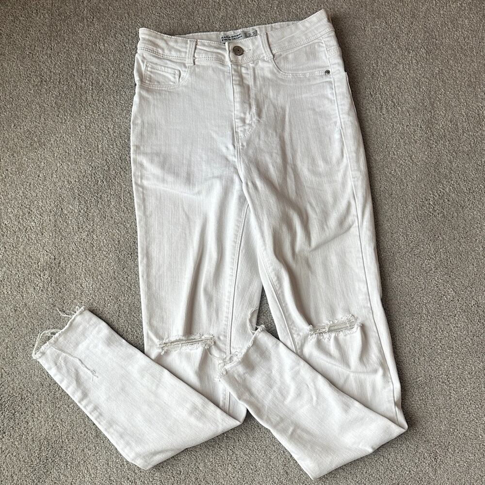 Zara White Ripped Skinny Jeans